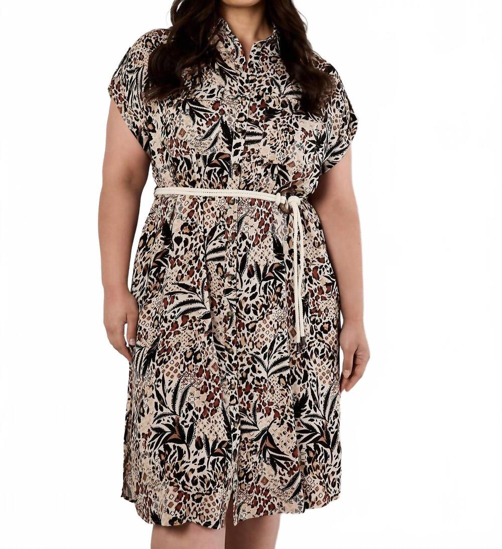 NEW APRICOT mixed animal print shirt midi dress in stone